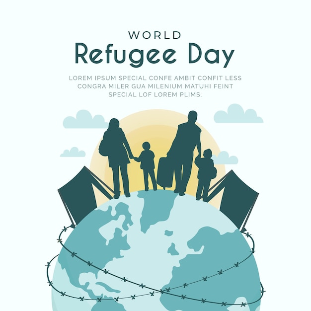 Flat world refugee day illustration