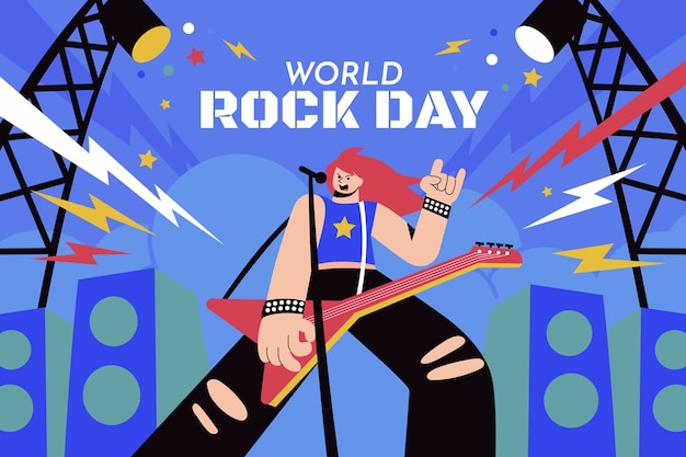 Free Vector flat world rock day background with live concert