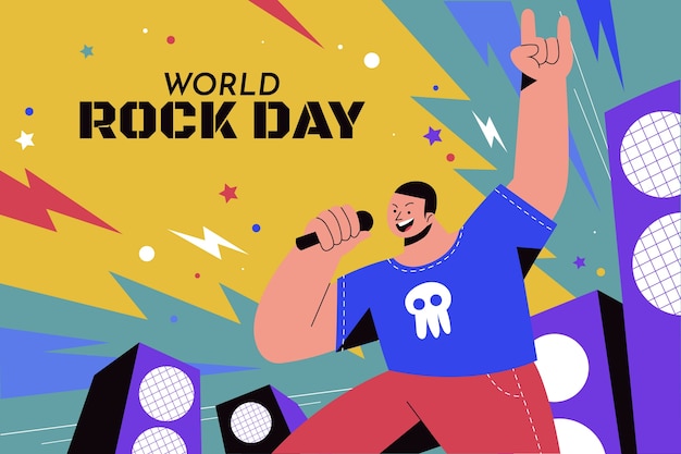 Flat world rock day background with live concert