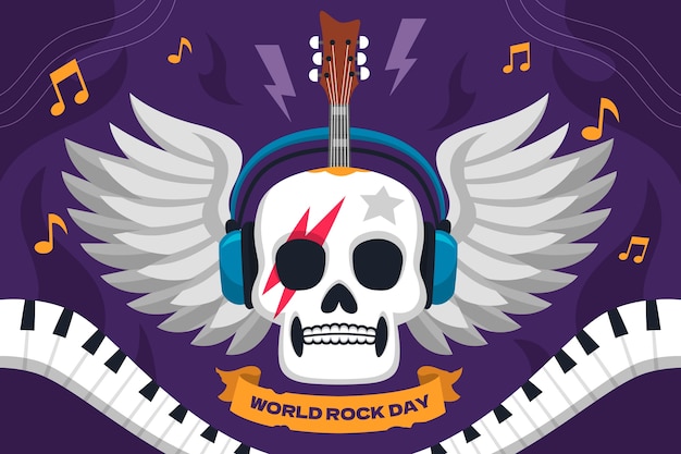 Free Vector flat world rock day background with skull and wings