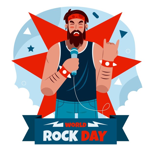 Flat world rock day illustration with musician singing