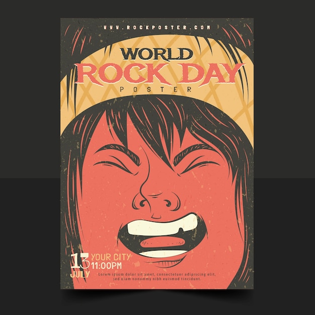 Free Vector flat world rock day vertical poster template with face