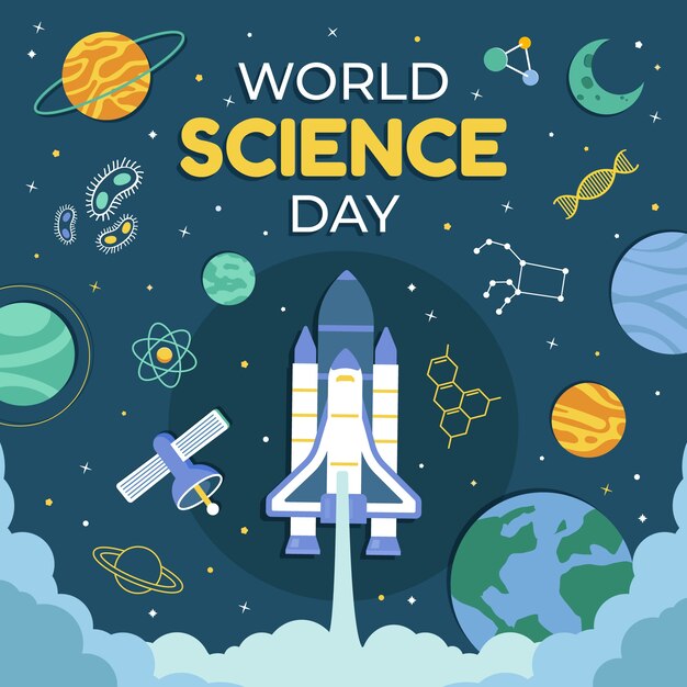 Flat world science day illustration