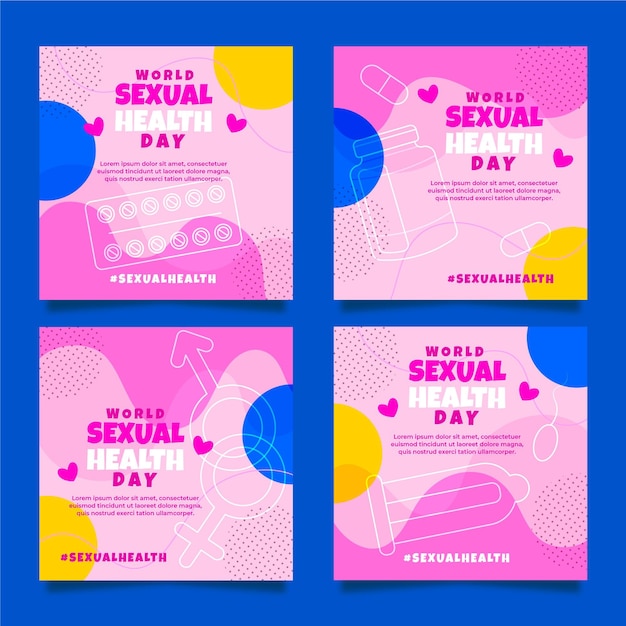 Free Vector flat world sexual health day instagram posts collection