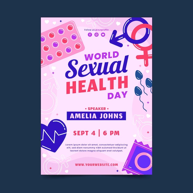 Flat world sexual health day vertical flyer template