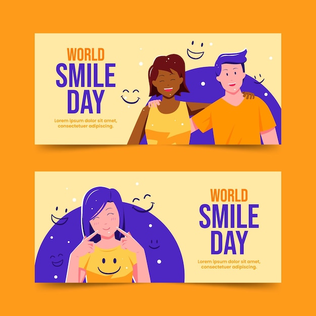 Free Vector flat world smile day horizontal banners set