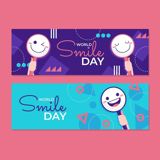 Free Vector flat world smile day horizontal banners set