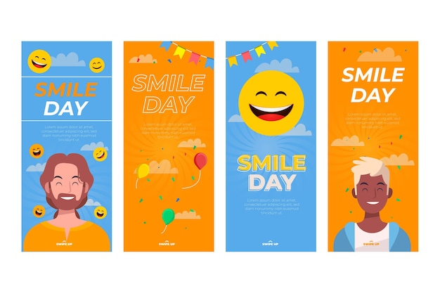 Flat world smile day instagram stories collection