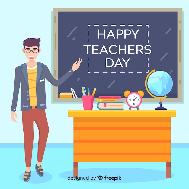 Free Vector flat world teachers' day with teacher in classroom