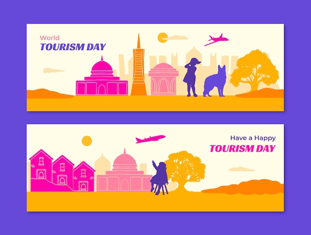 Flat world tourism day horizontal banner template