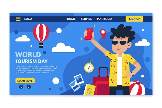 Free vector flat world tourism day landing page template