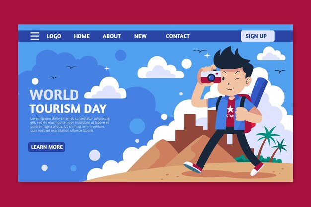 Flat world tourism day landing page template