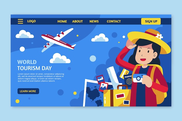 Free vector flat world tourism day landing page template