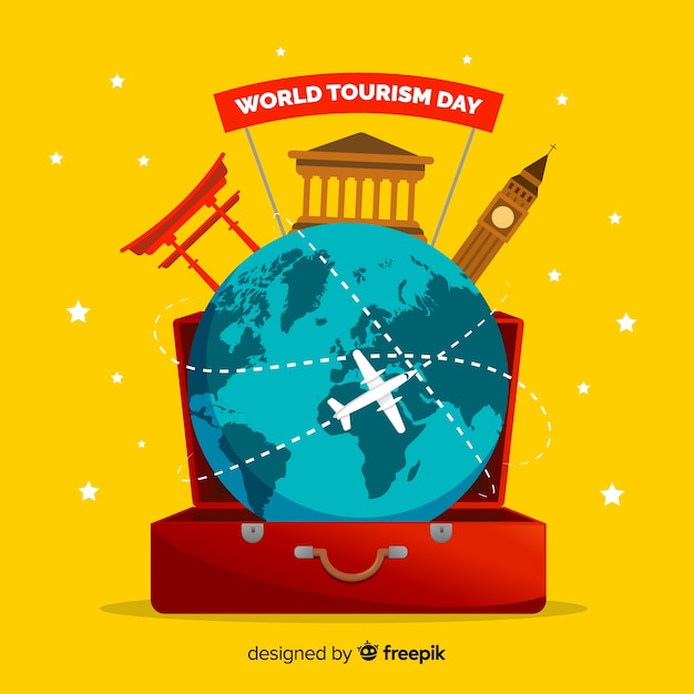 Free Vector flat world tourism day in a luggage