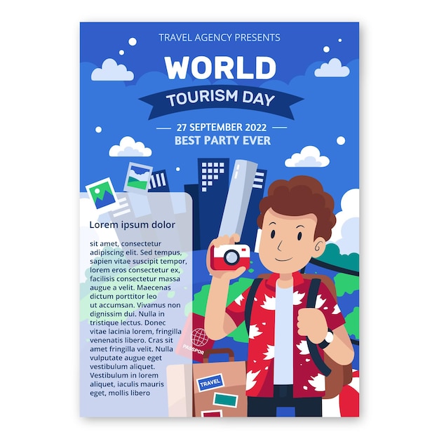 Free vector flat world tourism day vertical poster template