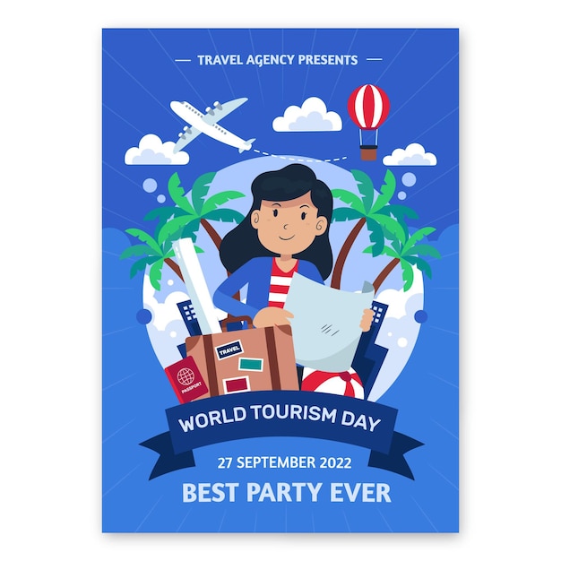 Free vector flat world tourism day vertical poster template