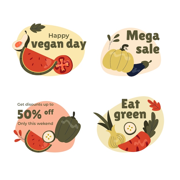 Free Vector flat world vegan day labels collection