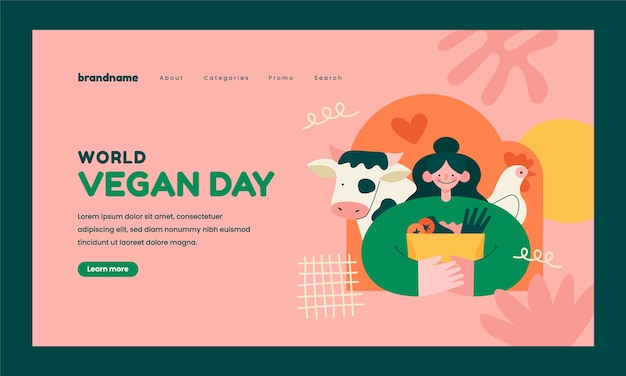 Free Vector flat world vegan day landing page template