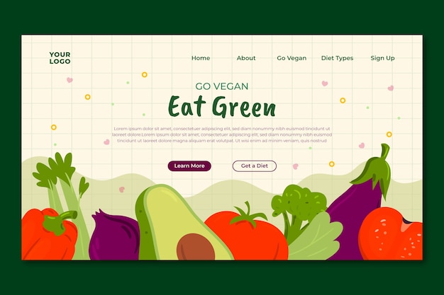 Flat world vegan day landing page template