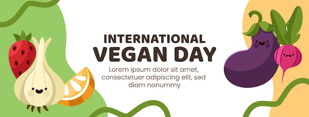 Free Vector flat world vegan day social media cover template