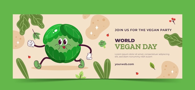 Free Vector flat world vegan day social media cover template