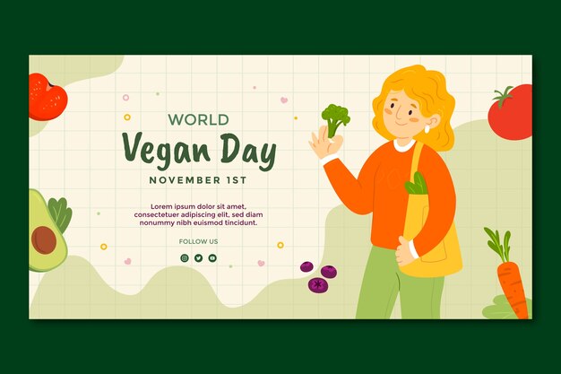 Flat world vegan day social media post template