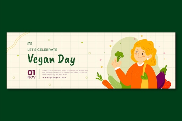 Flat world vegan day twitter header template