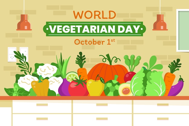 Flat world vegetarian day background