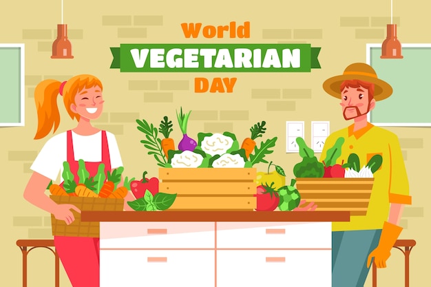 Flat world vegetarian day background