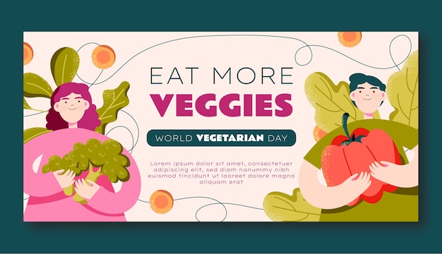 Free Vector flat world vegetarian day horizontal banner template