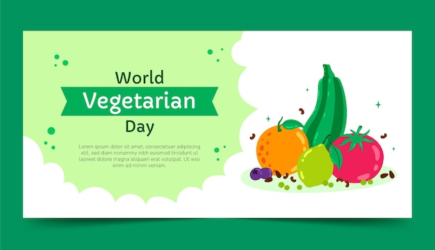 Free Vector flat world vegetarian day horizontal banner template