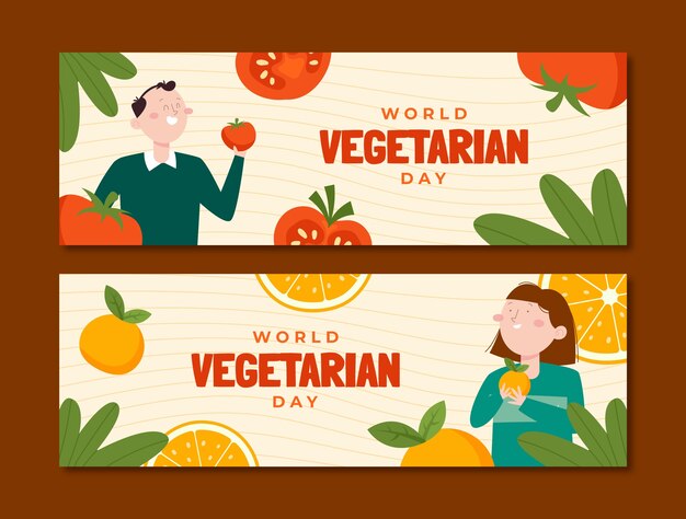 Flat world vegetarian day horizontal banner template