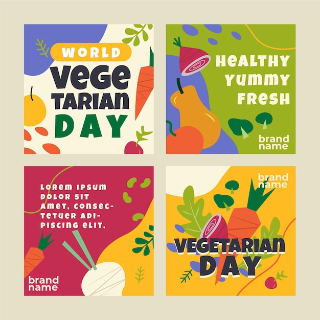 Free Vector flat world vegetarian day instagram posts collection