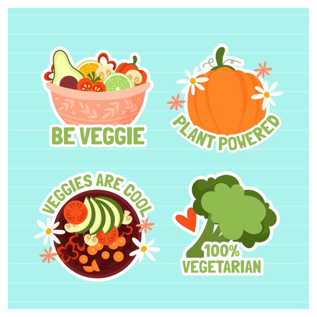 Flat world vegetarian day labels collection