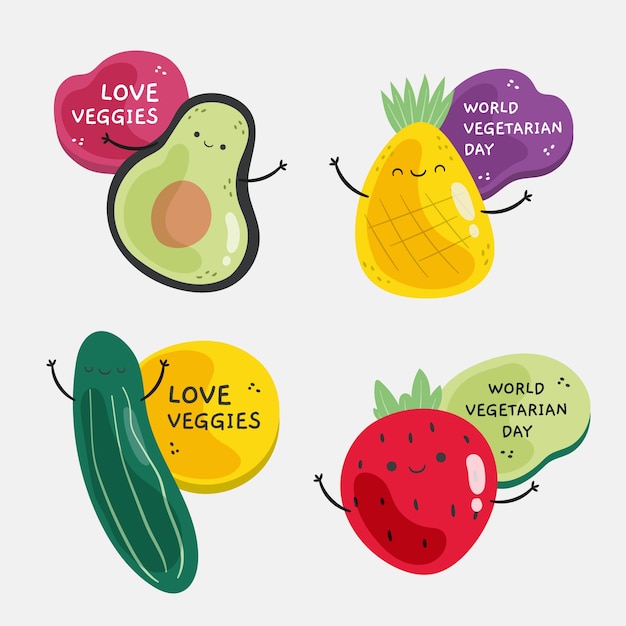 Flat world vegetarian day labels collection