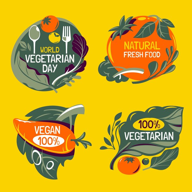 Flat world vegetarian day labels collection