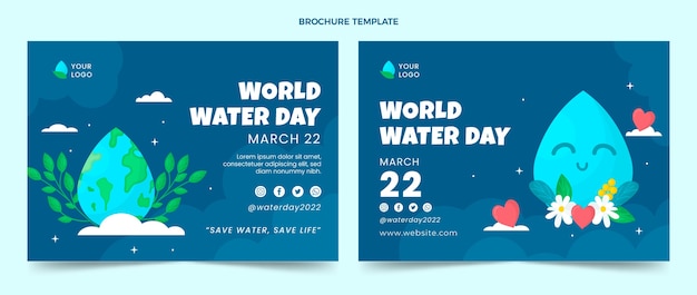 Flat world water day brochure template