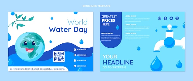 Flat world water day brochure template