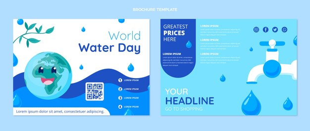 Flat world water day brochure template