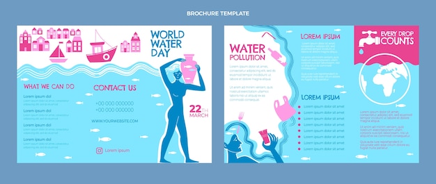 Flat world water day brochure template