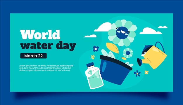 Flat world water day horizontal banner template