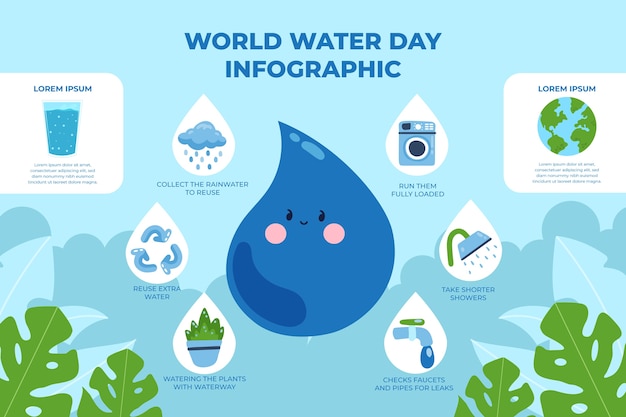 Free vector flat world water day infographic template