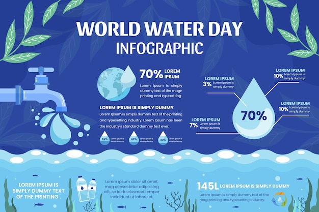 Flat world water day infographic template