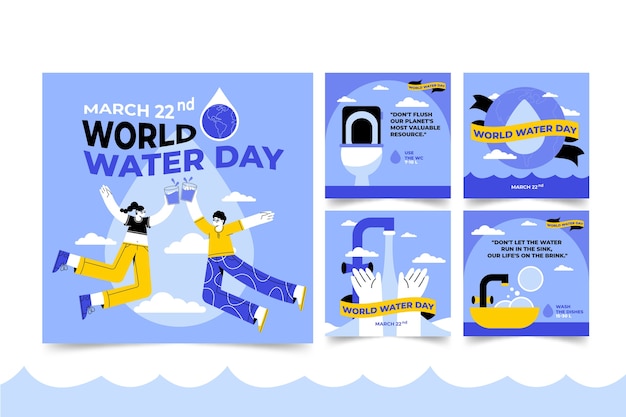 Free vector flat world water day instagram posts collection