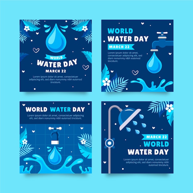 Flat world water day instagram posts collection