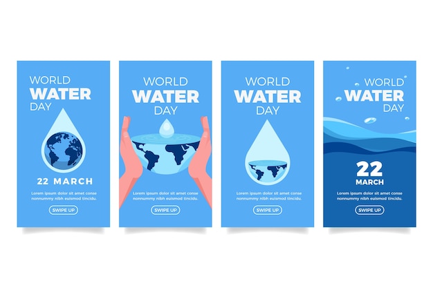 Flat world water day instagram stories collection