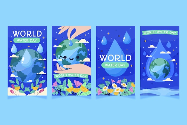 Flat world water day instagram stories collection