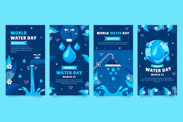 Flat world water day instagram stories collection