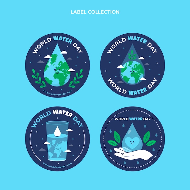 Flat world water day labels collection