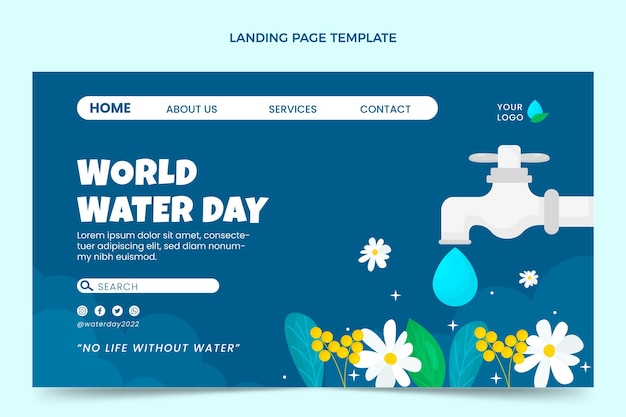 Flat world water day landing page template